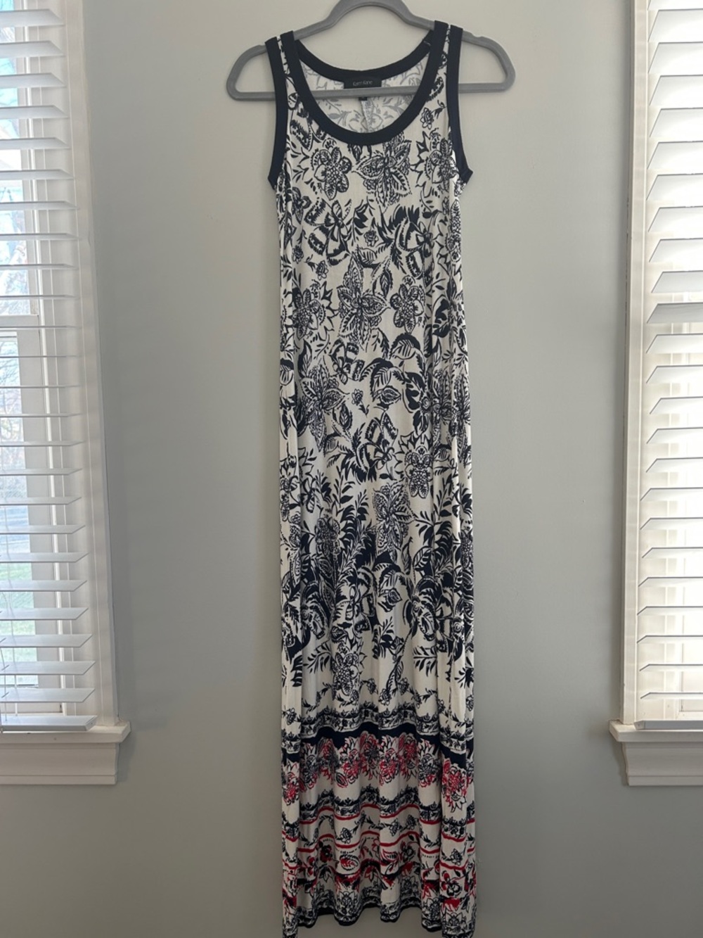 Karen Kane Blue, White & Red Floral Border Maxi Tank Dress